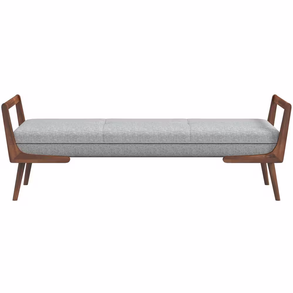 Ashcroft Furniture Co Poppy Mid Century Modern Rectangular Fabric Upholstered Bench in Gray (20.2 in. H x 51.2 in. W x 19.5 in. D)