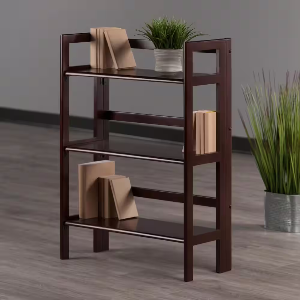 WINSOME WOOD Terry 3-Tier 38 in. H Foldable Walnut Bookshelf
