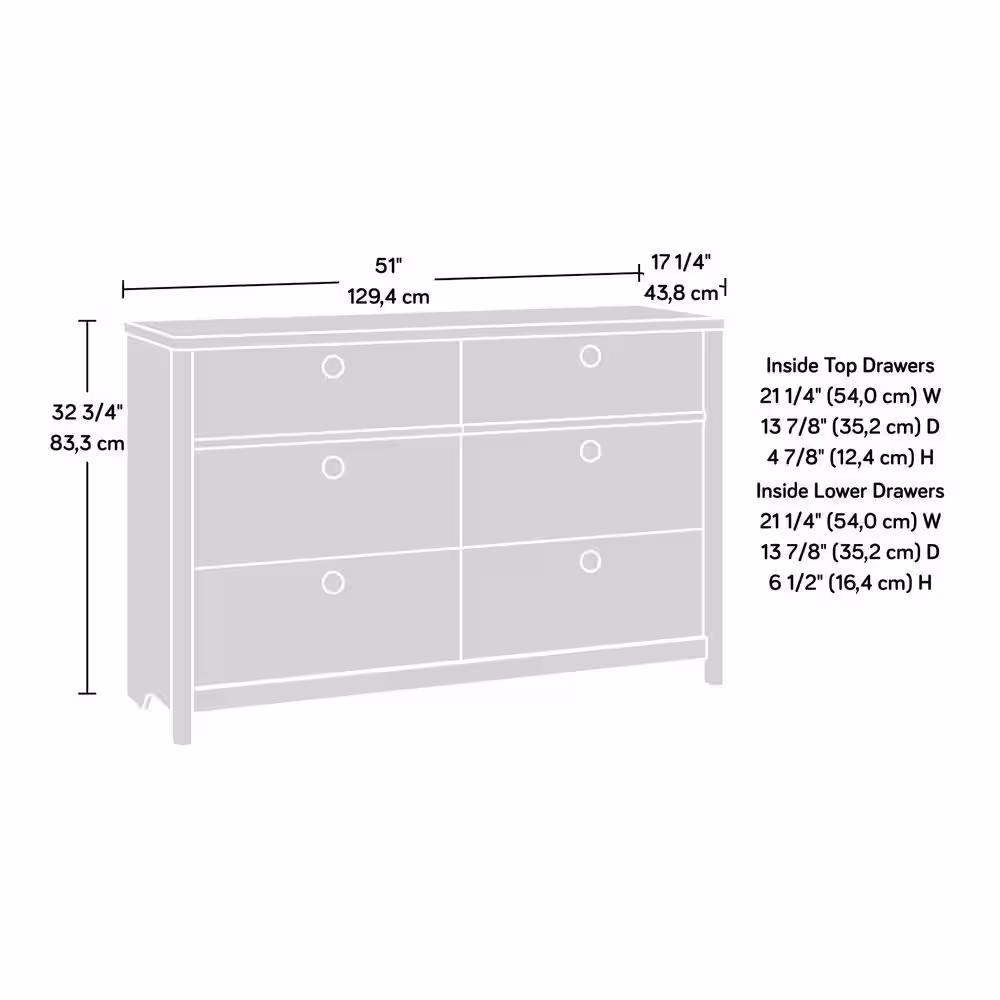 SAUDER Dover Edge 6-Drawer Glacier Oak Dresser 32.795 in. x 50.945 in. x 17.244 in.