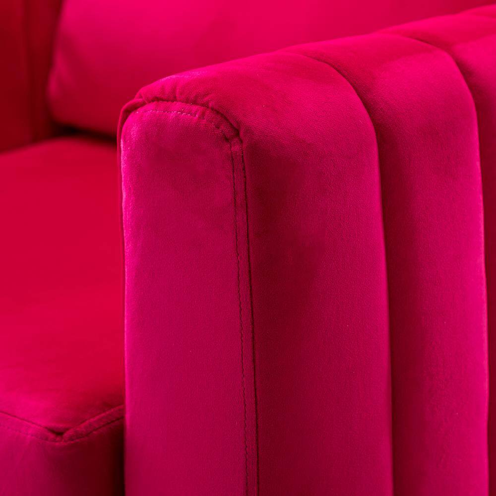 JAYDEN CREATION Ennomus Modern Fuchsia Velvet Cushion Back Club Chair with Golden Metal Legs and Track Arms