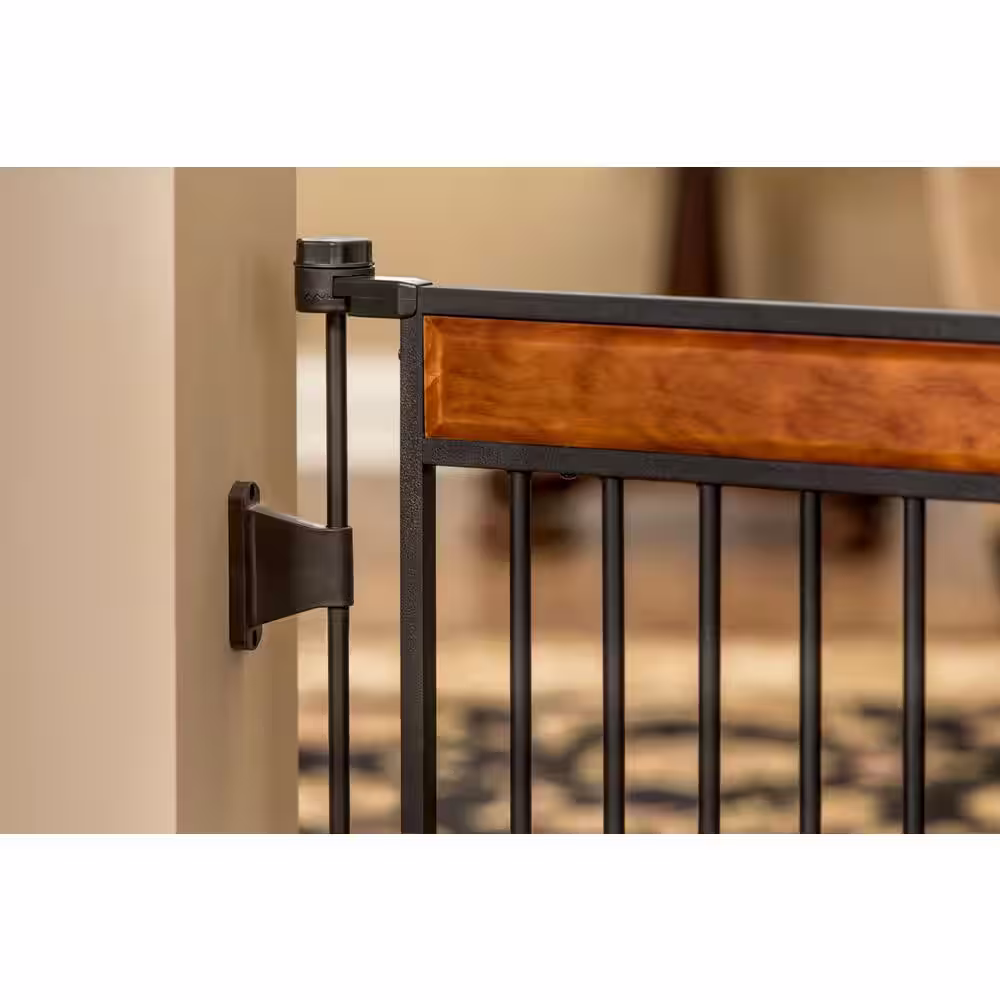 None Carlson Design Paw Arched Flexi Extra Wide Pet Gate with Small Pet Door, Wood Accent, Black