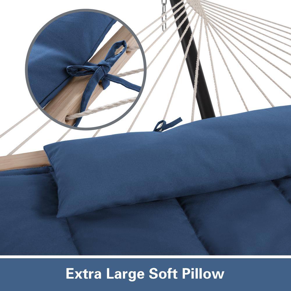 None 10 ft. x 12 ft. Quilted Rope Hammock and 12 ft. Steel Hammock Stand with Detachable Pillow, Navy