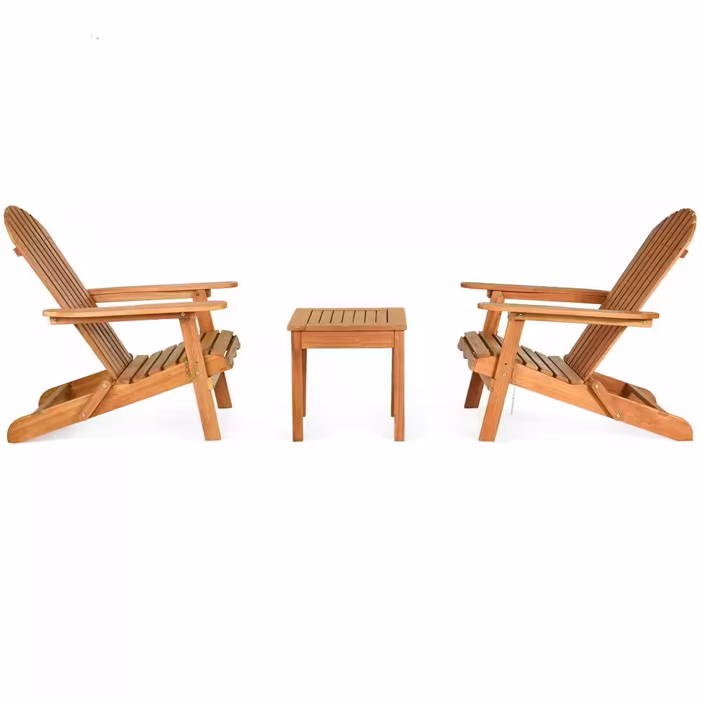 Costway 3 Piece Wooden Adirondack Patio Conversation Chair Table Set Folding Seat Furniture Garden