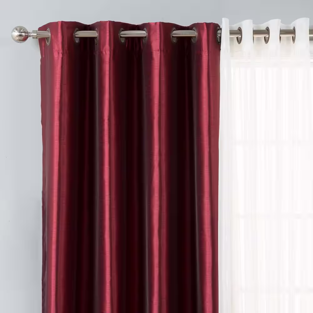 Best Home Fashion 84 in. L uMIXm Tulle and Burgundy Faux Silk Blackout Curtain (4-Pack)