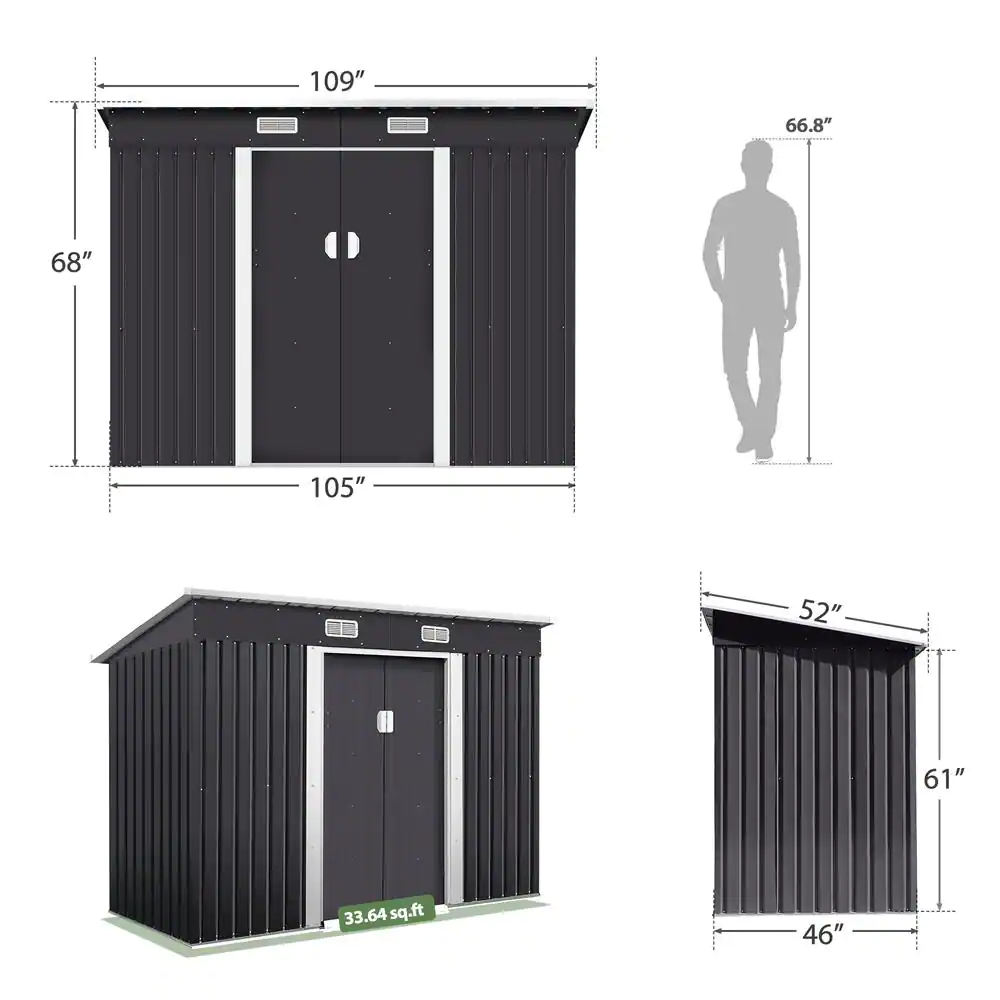 JAXPETY 9.1 ft.W x 4.3 ft.D Metal Storage Shed Outdoor Tool Organizer for Backyard, Garden, Barn(39.13 sq. ft.)