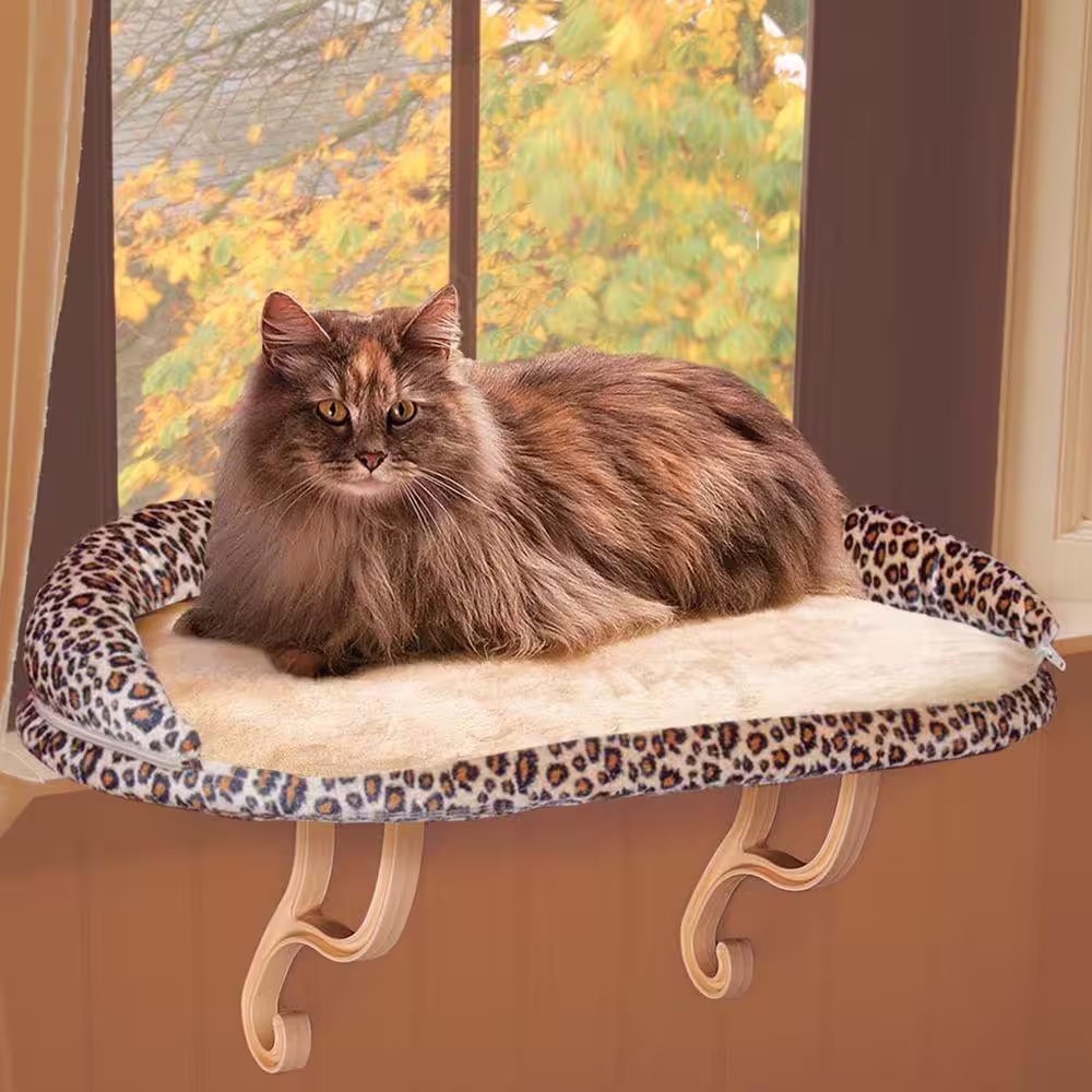 K&H Pet Products Kitty Sill Deluxe Small Leopard Window Sill Cat Seat with Bolster