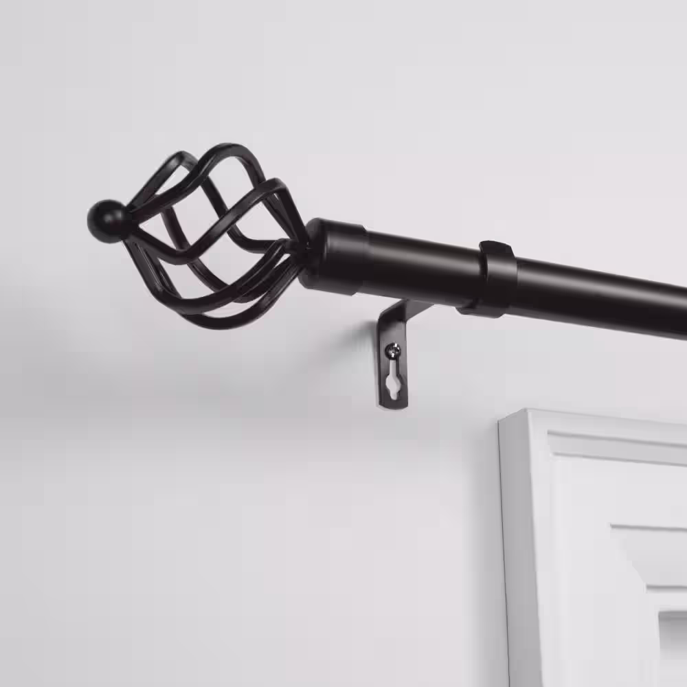 EXCLUSIVE HOME Torch Outdoor 84 in. - 160 in. Adjustable 1 in. Single Curtain Rod Kit in Matte Bronze with Finial