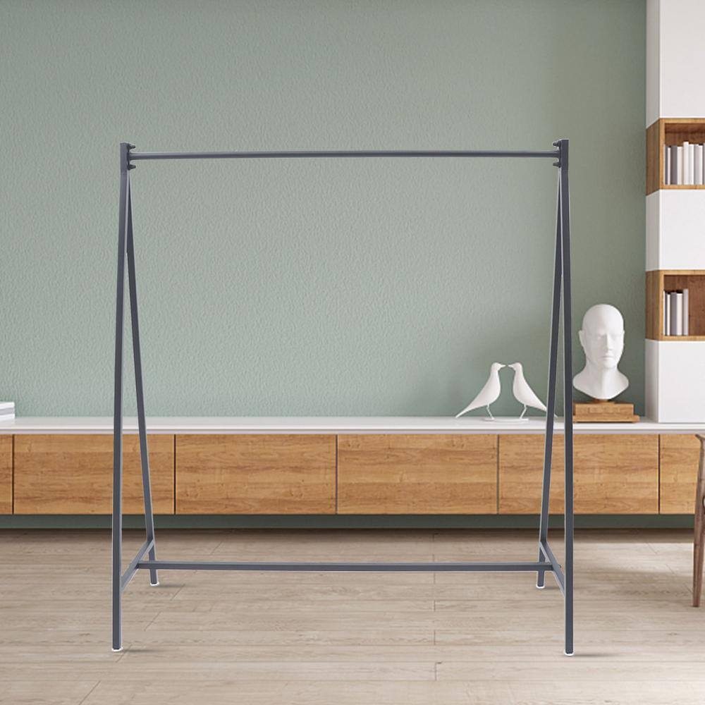 None Black Metal Clothes Rack Freestanding Garment Display Stand 47 in. W x 55 in. H