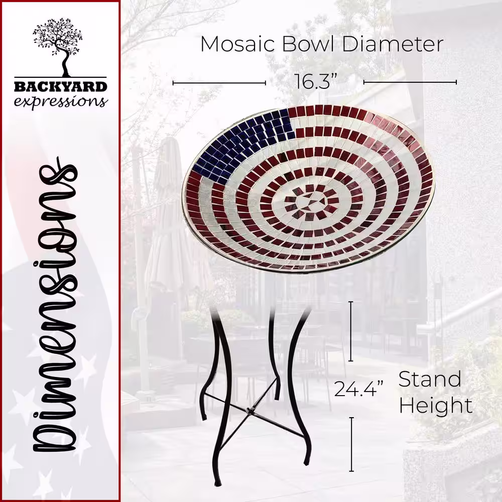 None American Flag Themed Glass Birdbath