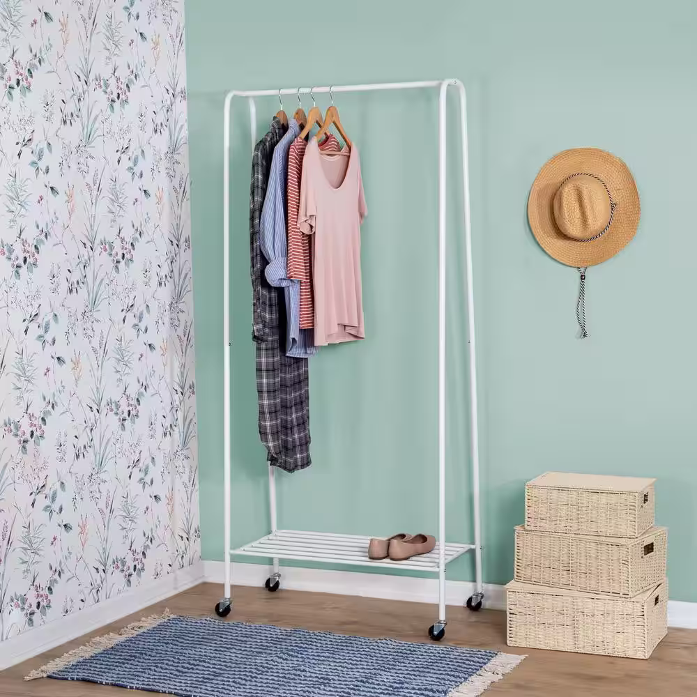 Honey-Can-Do White Steel Clothes Rack 30.75 in. W x 68.11 in. H