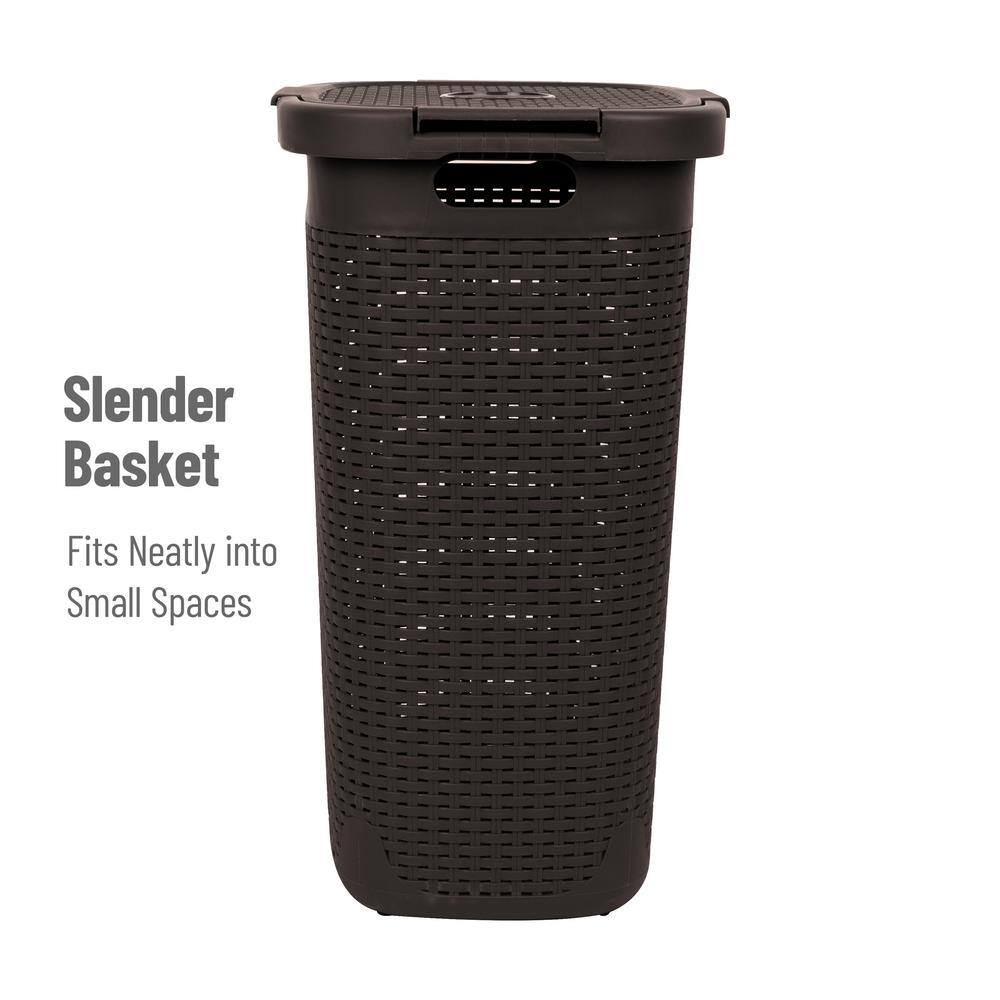 Mind Reader Basket Collection 60 Liter (15kg/33lbs) Capacity Laundry Hamper, Cut Out Handles, Attached Hinged Lid, Brown