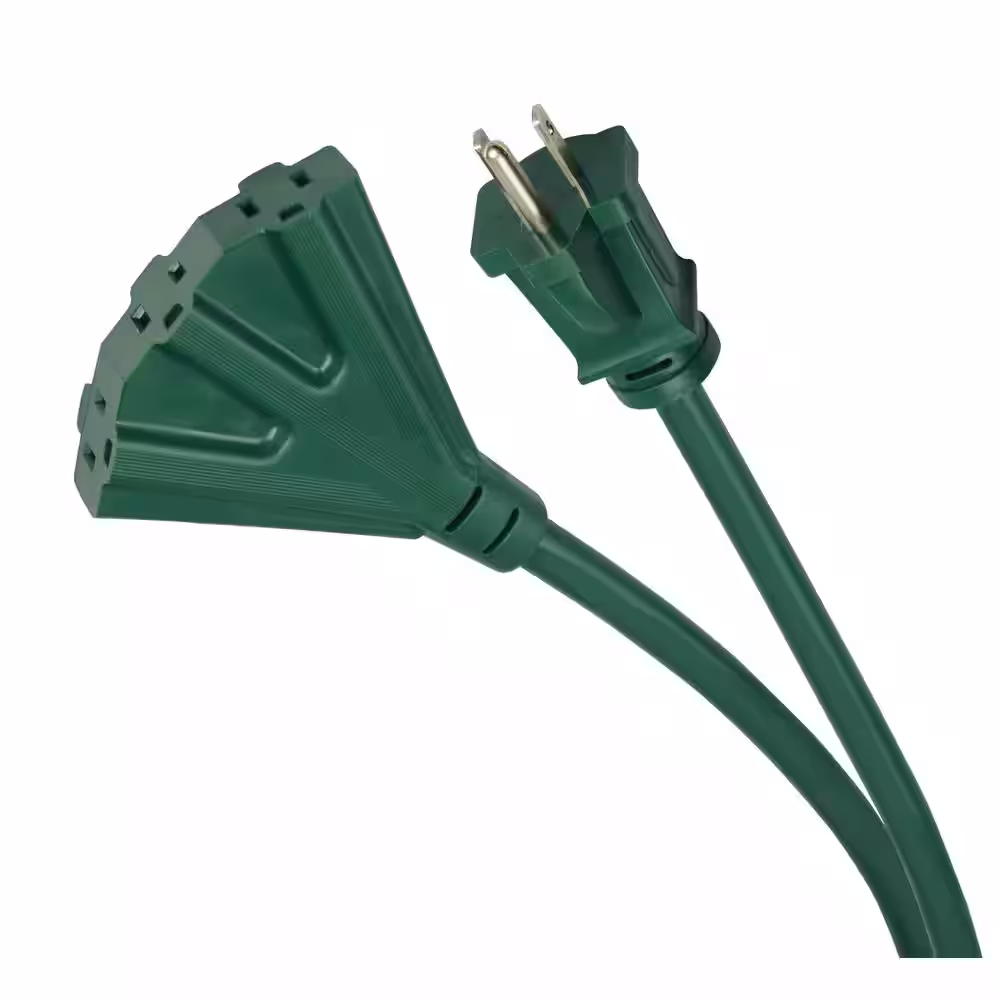 HDX 2 ft. 14/3 Light Duty Indoor/Outdoor Extension Cord with Multiple Outlet Triple Tap End, Green