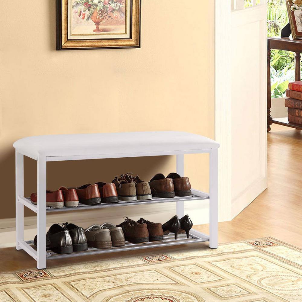 Boyel Living 19 H 6-Pair 2-Tier White Metal Shoe Rack