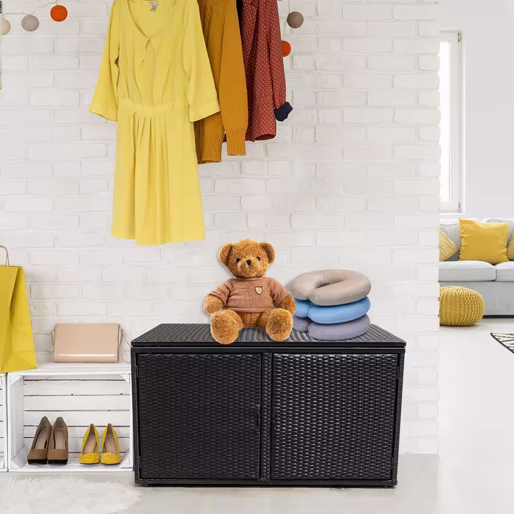 None 70 Gal. Garden Patio Rattan Storage Container Box in Black