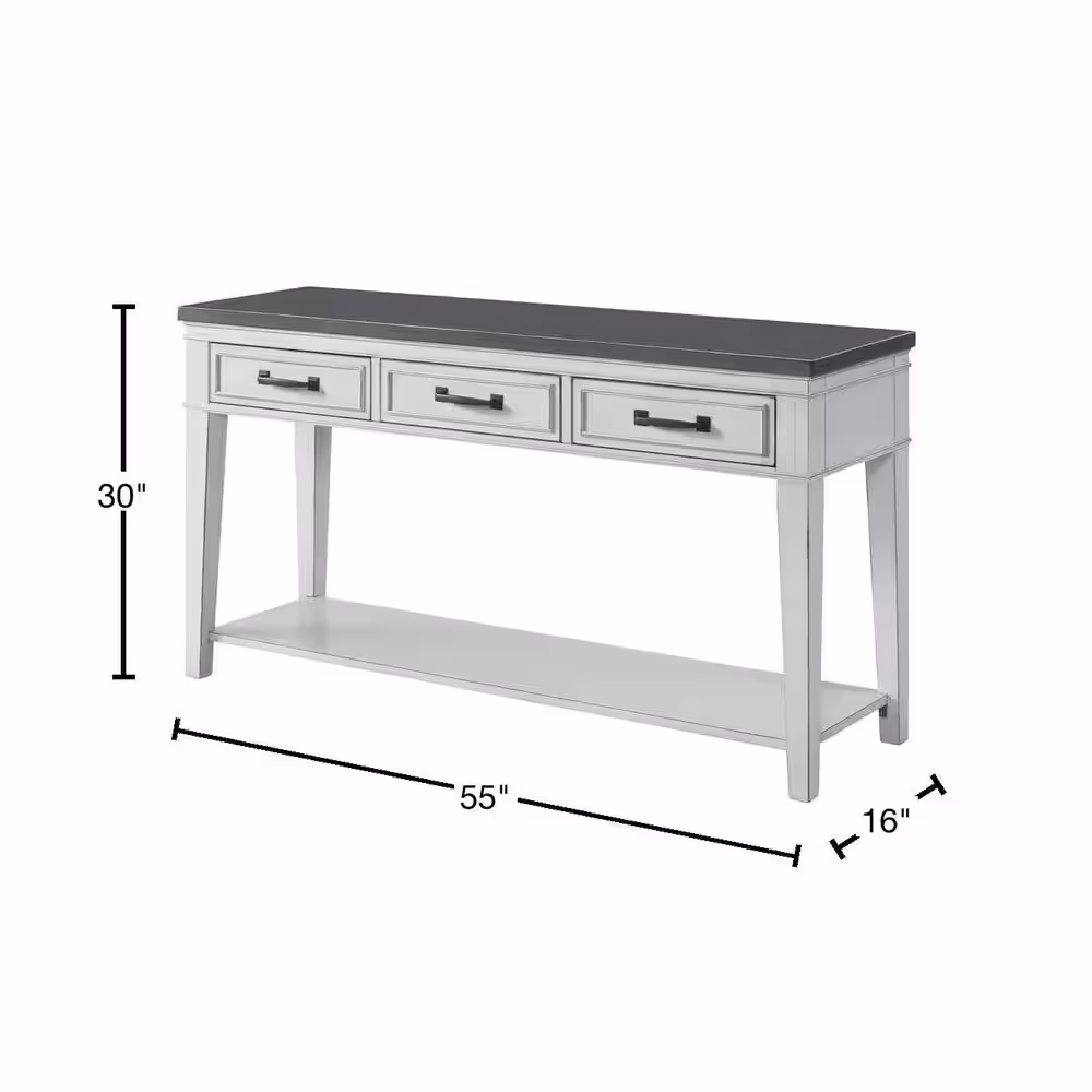 Martin Svensson Home Del Mar 55 in. Antique White/Gray Standard Rectangle Wood Console Table with Drawers