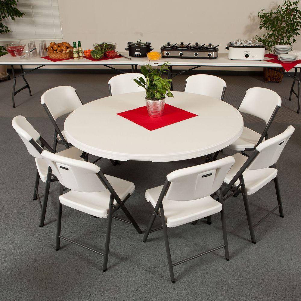 Lifetime 60 in. White Plastic Stackable Folding Banquet Table with Wheels (Set of 15)