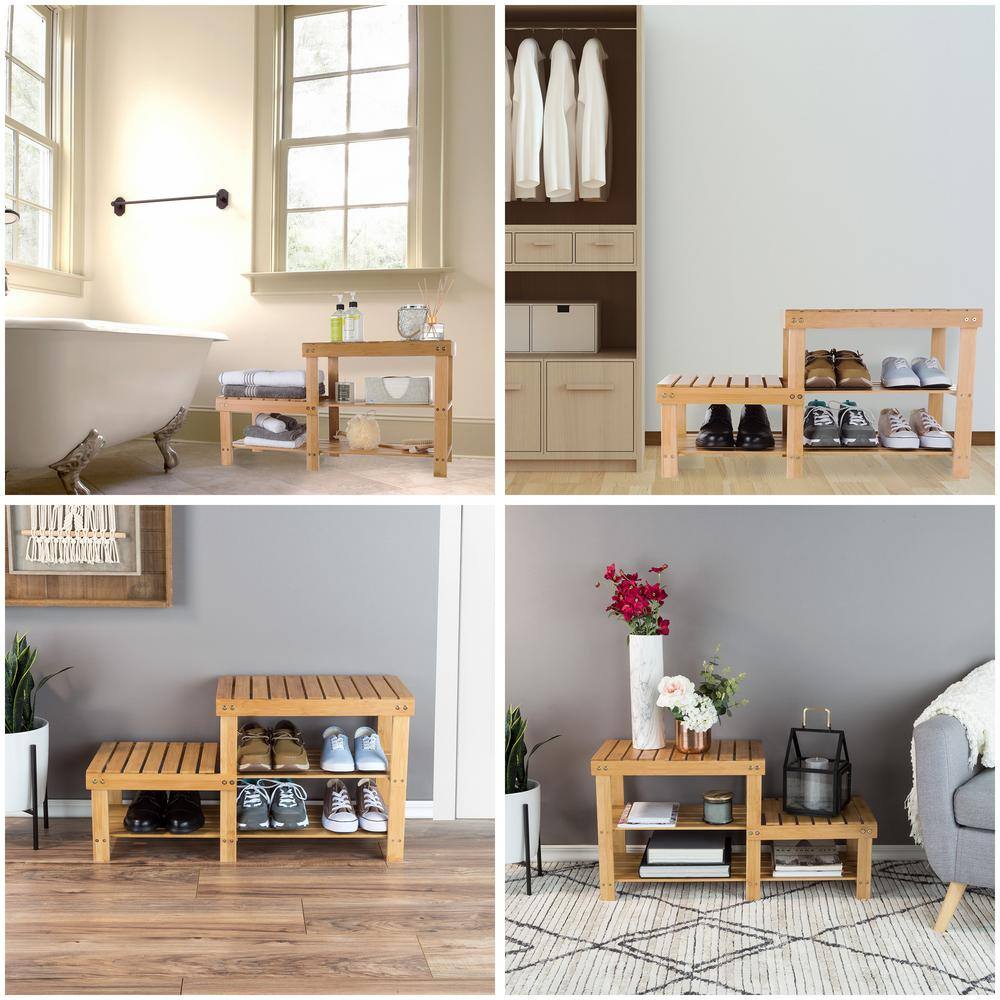 None 18.25 H 5-Pair 3-Tier Brown Bamboo Shoe Rack