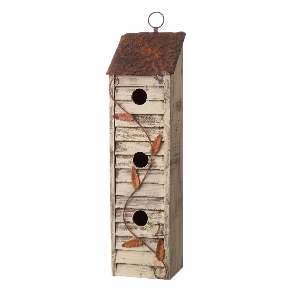 Glitzhome 18 in. H Distressed Solid Wood Birdhouse