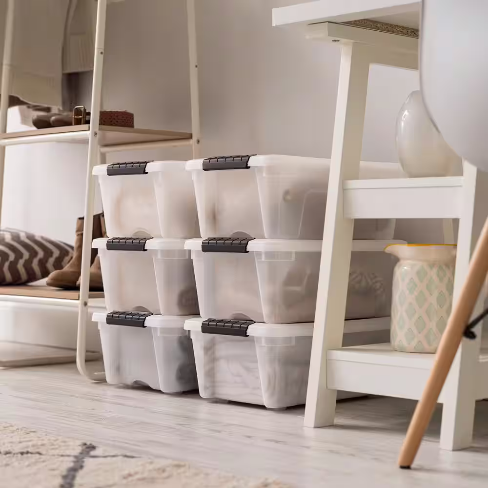 IRIS 12 qt. Stack & Pull Box in Pearl (6-Pack)