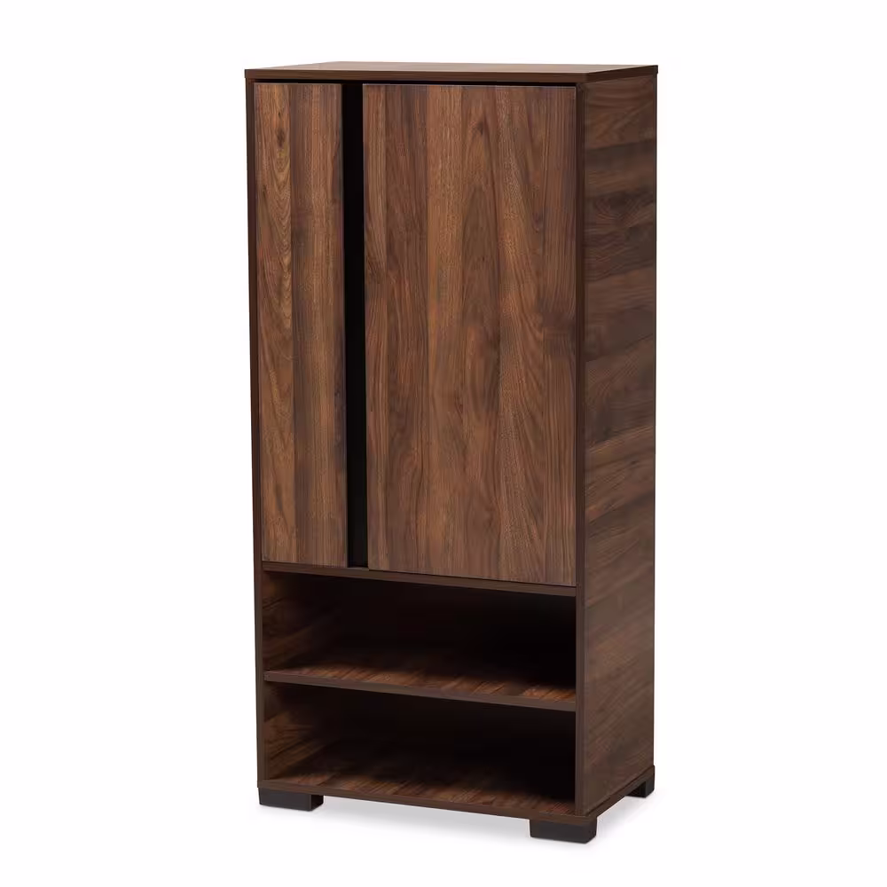 Baxton Studio Raina 12-Pair Brown Wood Shoe Storage Cabinet