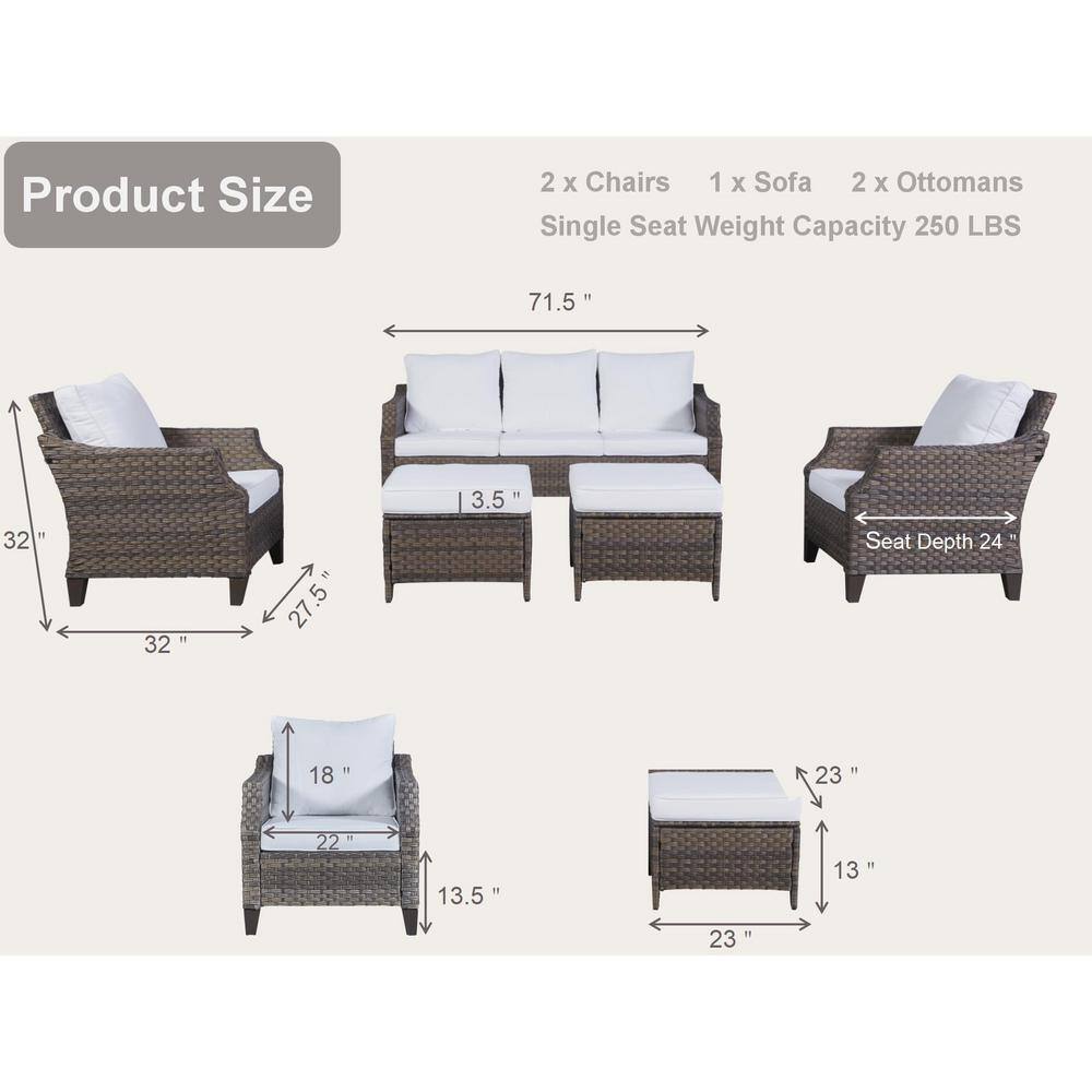 Gymojoy Canton Brown 5-Pieces Wicker Patio Conversation Set with White Cushions