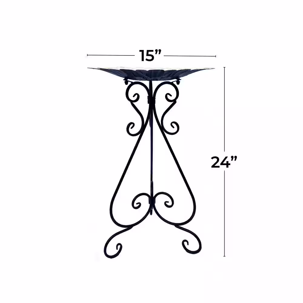 None 24 in. Red Metal Flower Birdbath