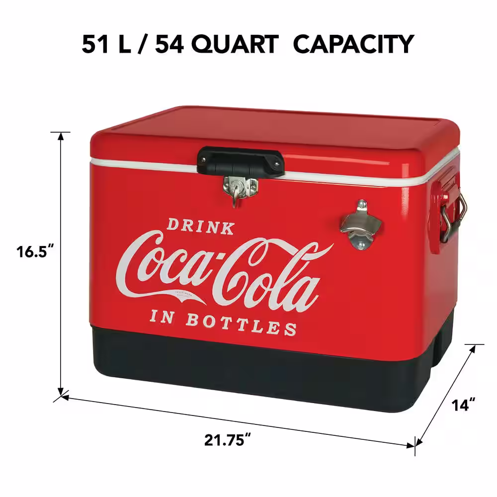 Koolatron Coca-Cola Ice Chest Beverage Cooler with Bottle Opener, 51L (54 qt.), 85 Can Capacity, Red and Black
