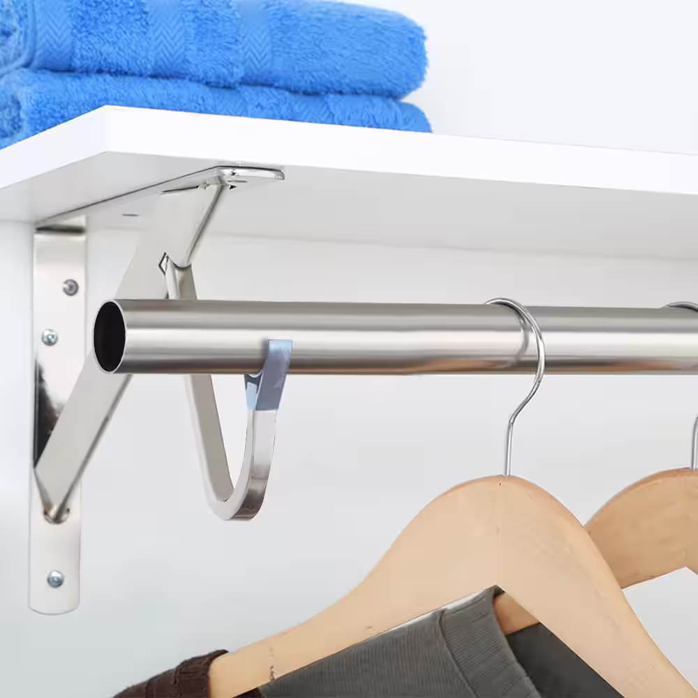 Everbilt 8 in. x 12.4 in. x 1.05 in. Brushed Nickel Heavy Duty Shelf and Rod Bracket