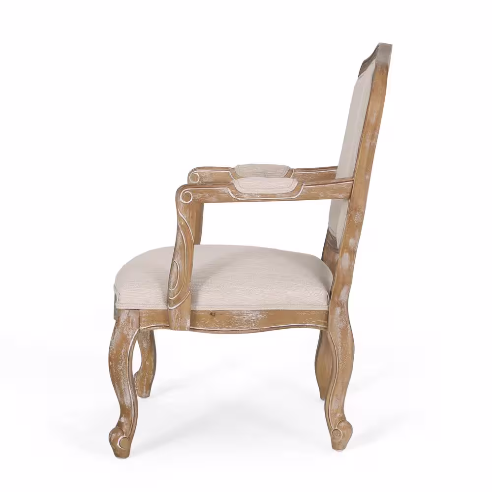 Noble House Joni Beige and Natural Upholstered Dining Armchair (Set of 2)