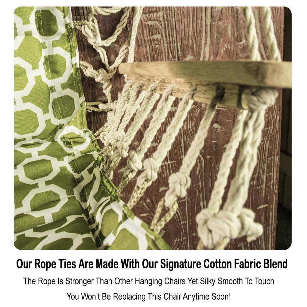 None 2.5 ft. Hammock Chair with Wooden Armrests in Green with White Rings