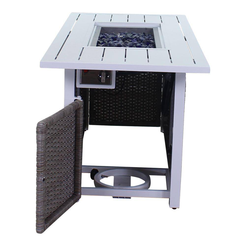 Courtyard Casual Santa Fe Aluminum Rectangle Fire Pit in White with 18 lbs. of Blue Fire Glass