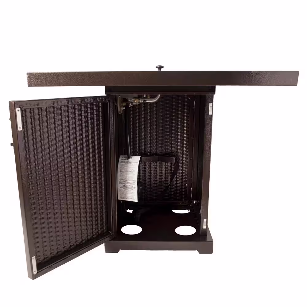 Pleasant Hearth Warren 30 in. x 27 in. Square Steel Propane Gas Fire Pit Table in Hammered Bronze with Glass Fire Rocks