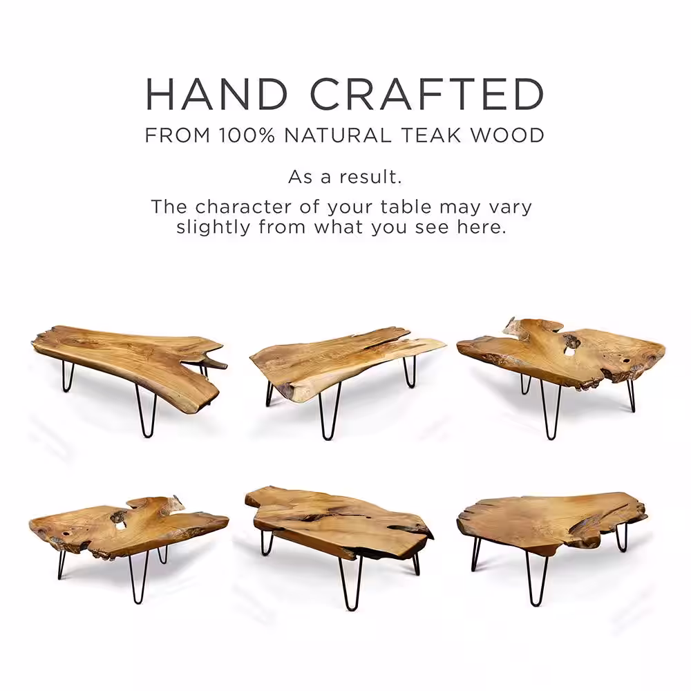 StyleCraft 17 in. H Natural Wood Edge Teak Coffee Cocktail Table Clear Lacquer