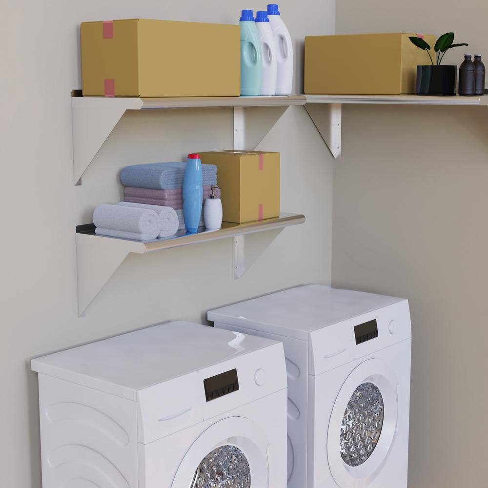 None 14 in. x 48 in. Stainless Steel Wall Shelf. Kitchen, Restaurant, Garage, Laundry, Utility Room Metal Shelf with Brackets