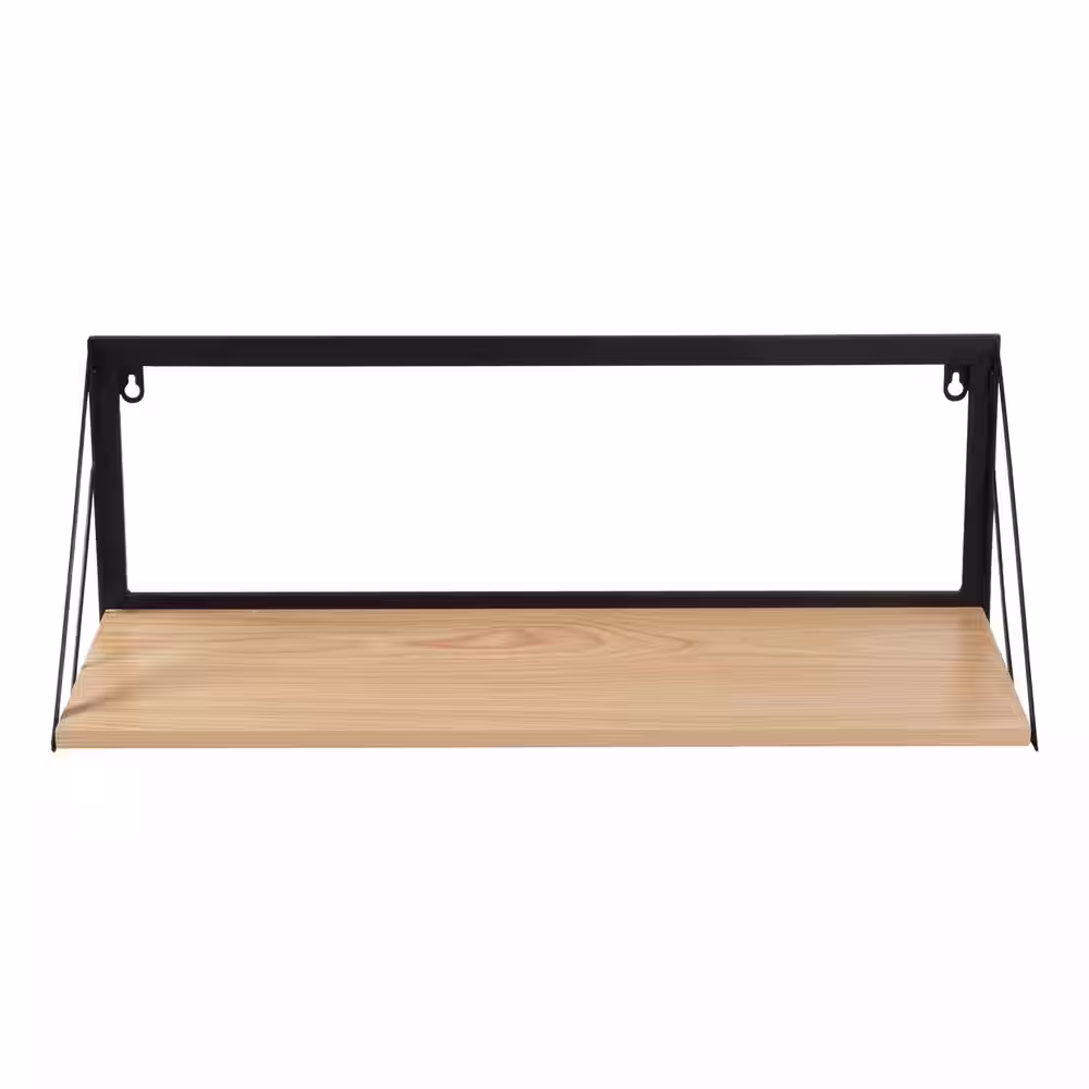 Honey-Can-Do 8 in. H x 24 in. W x 10 in. D Multi-Purpose Wall-Mounted Wood Shelf with Metal Bracket in Black/Natural