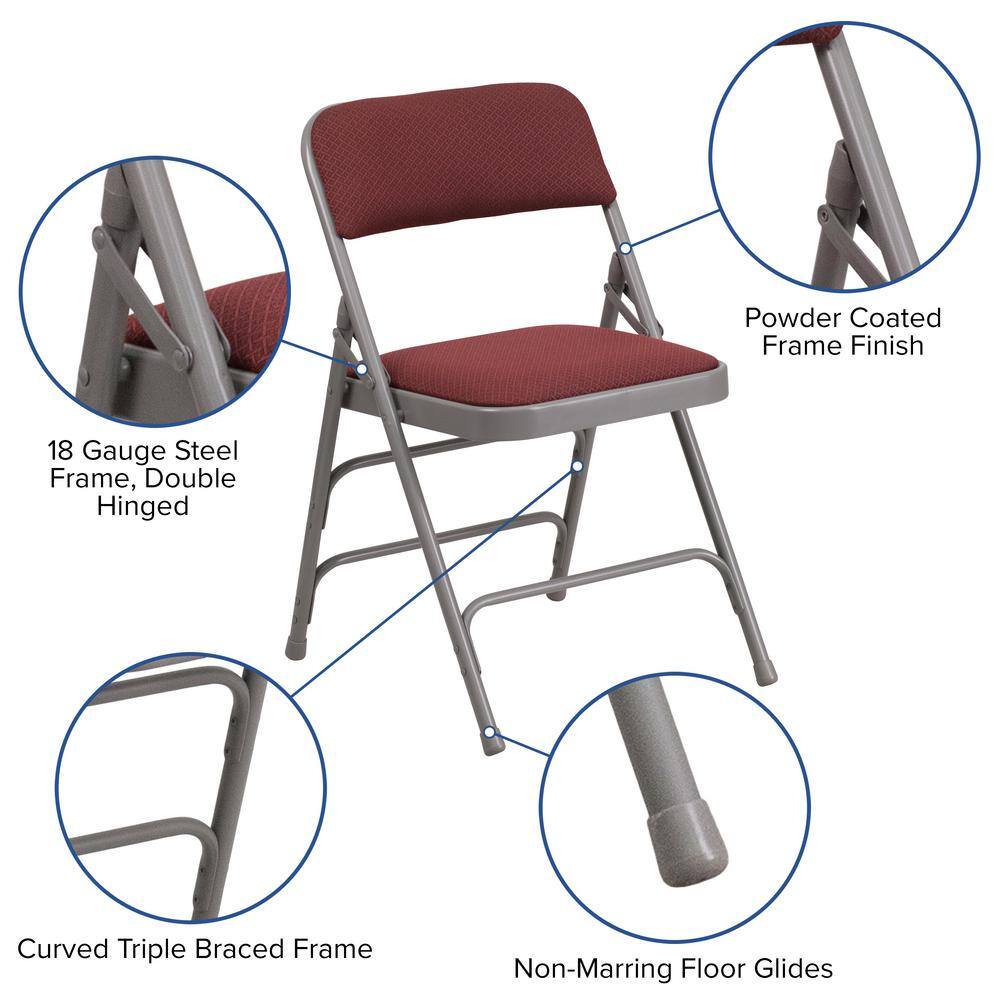 Flash Furniture Hercules Series Curved Triple Braced & Double Hinged Burgundy Patterned Fabric Upholstered Metal Folding Chair