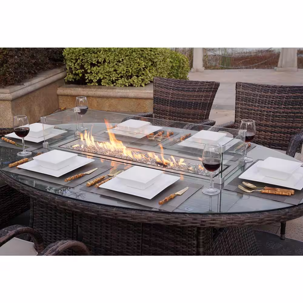 DIRECT WICKER Turnbury 47 in. x 71 in. Propane Oval Wicker Gas Fire Pit Table with Tempered Glass Surround