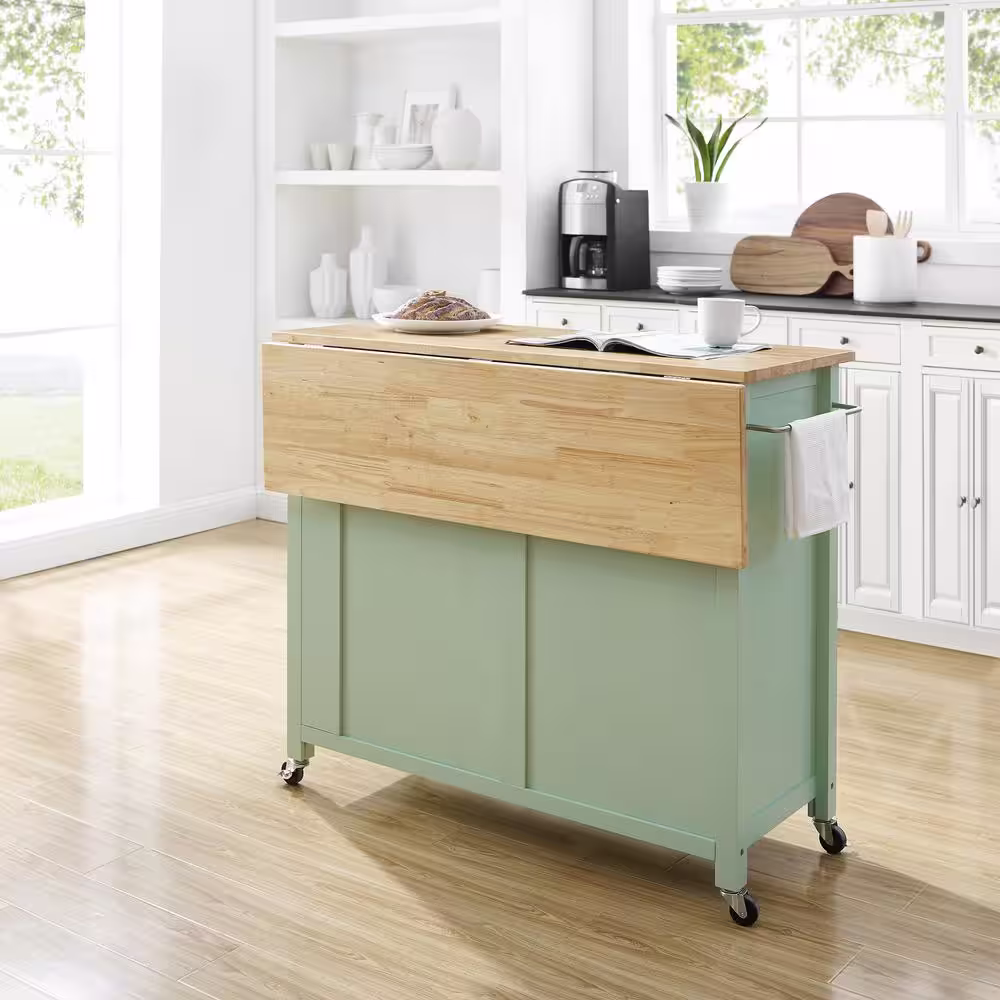 CROSLEY FURNITURE Savannah Mint Kitchen Cart with Drop Leaf
