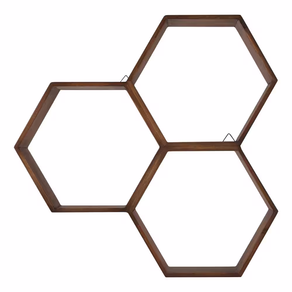 StyleWell Hexagon Brown Wood Floating Shelf (21 in. W x 21 in. H)