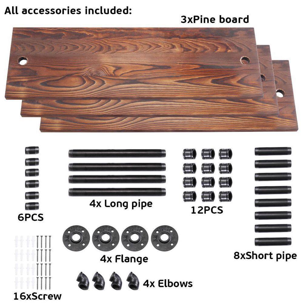 None 3-Tier Rustic Brown Industrial Wall-Mounted Pipe Shelf with Metal Frame Safe and Sturdy