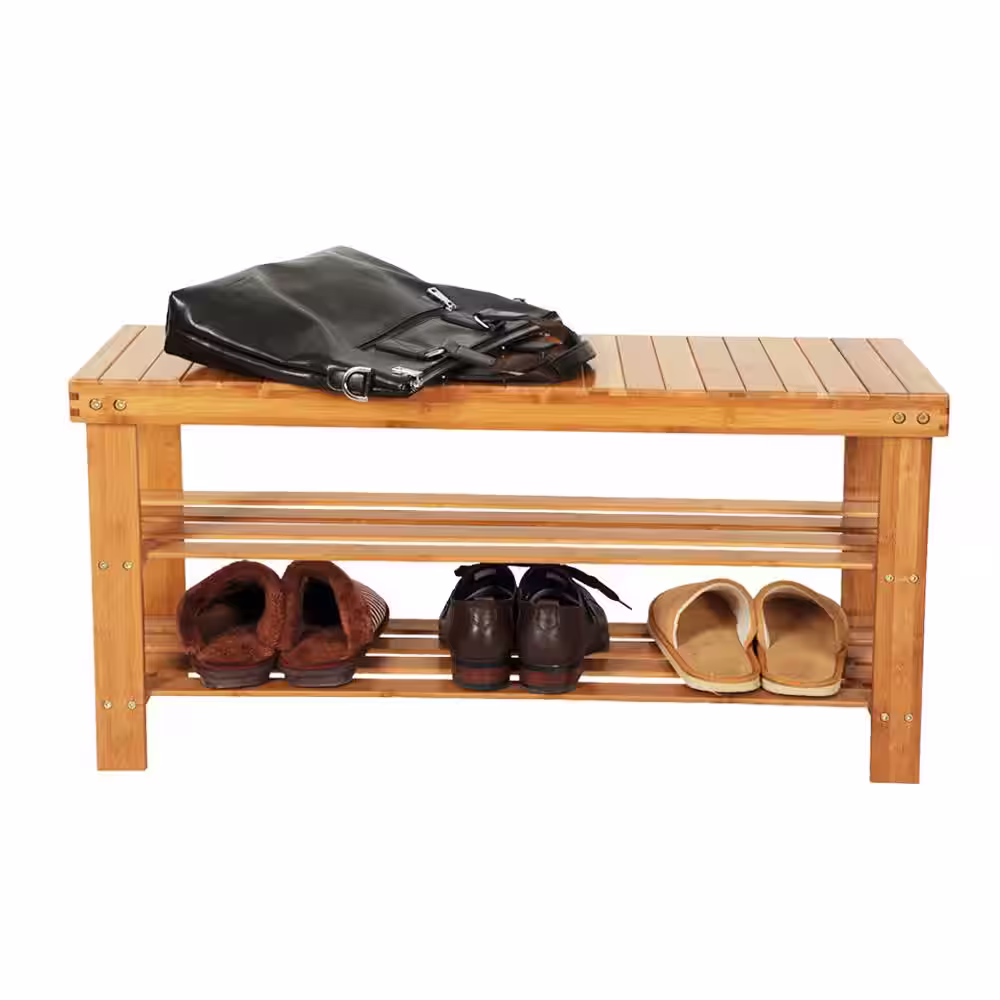 None 17.72 in. H x 35.43 in. W 8-Pair Brown Bamboo Shoe Storage Bench with Seat