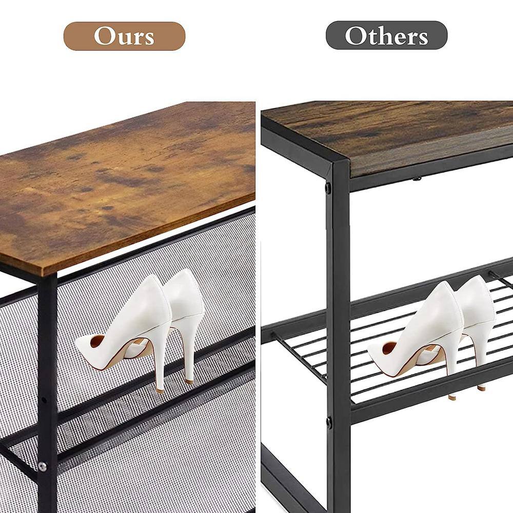 None 28 in. H 9-Pair Black Metal 4-Tiers Shoe Rack