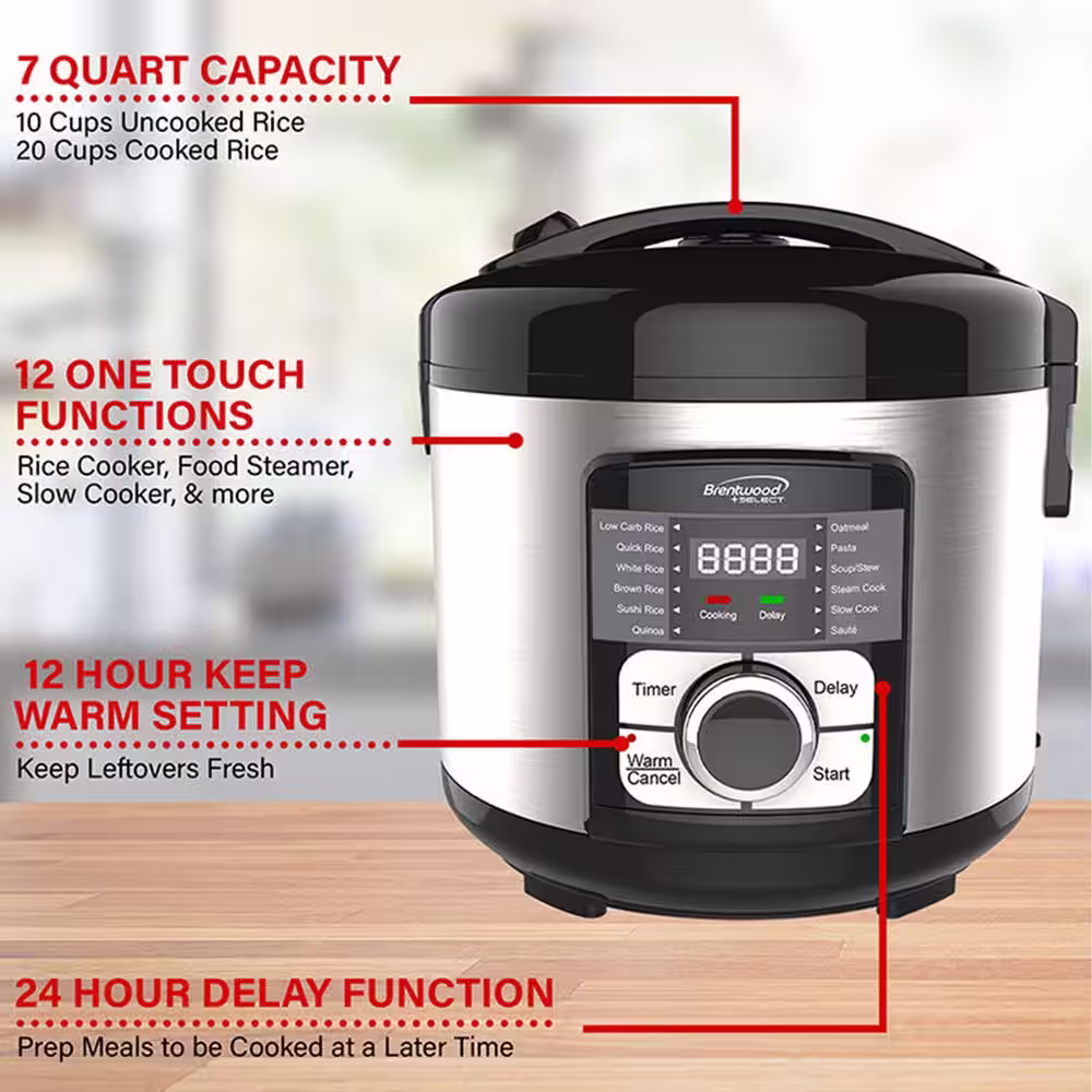 Brentwood Select 12 Black Function Stainless Steel Electric Multi-Cooker