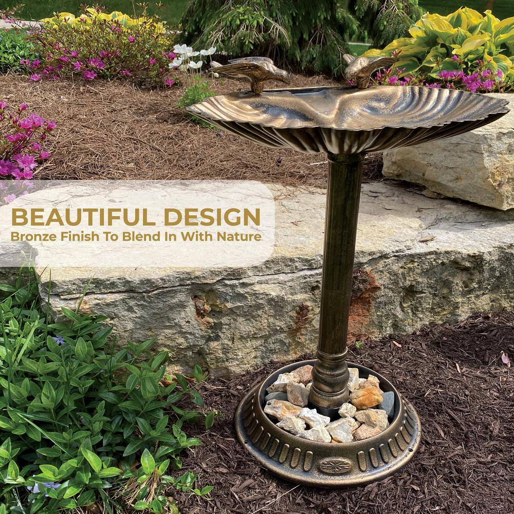 None Bronze Resin Birdbath with Built-In Planter