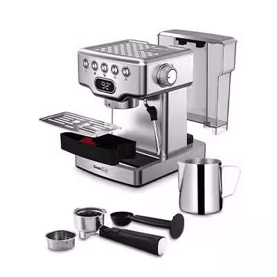 None 2-Cup Stainless Steel Espresso Machine with Milk Frother and 1.8 l Water Tank
