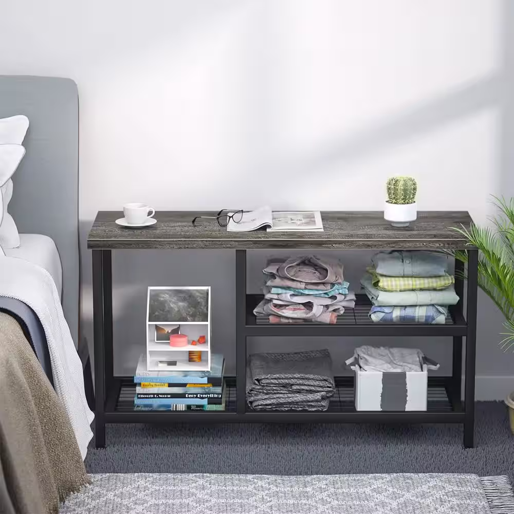 None 16.3 in. H 8-Pair 3-Tier Black Metal Shoe Rack