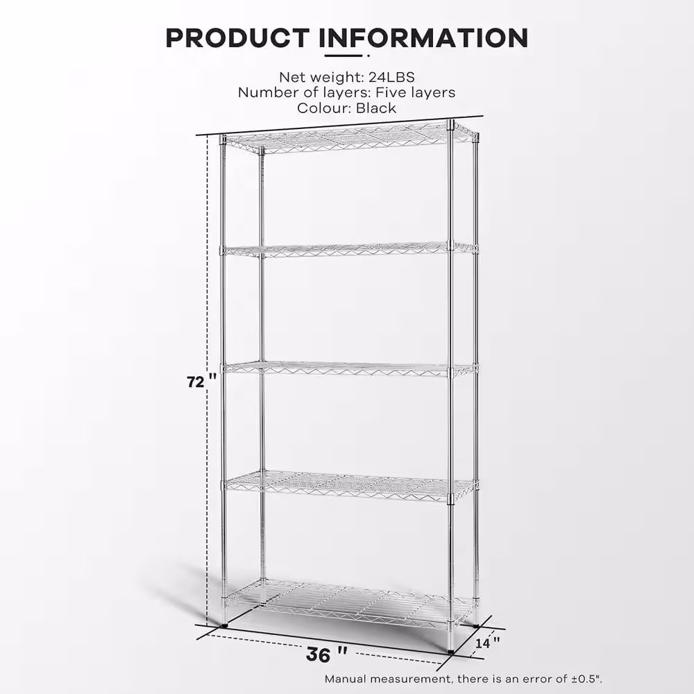 None Chrome 5-Tier Adjustable Heavy Duty Metal Wire Shelving Unit (36 in. W x 72 in. H x 14 in. D)