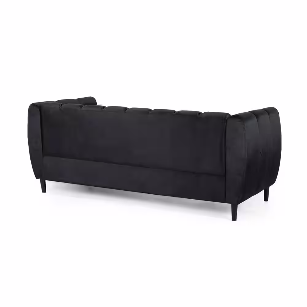 Noble House Bobran 83.25 in. Black Solid Velvet 3-Seat Tuxedo Sofa