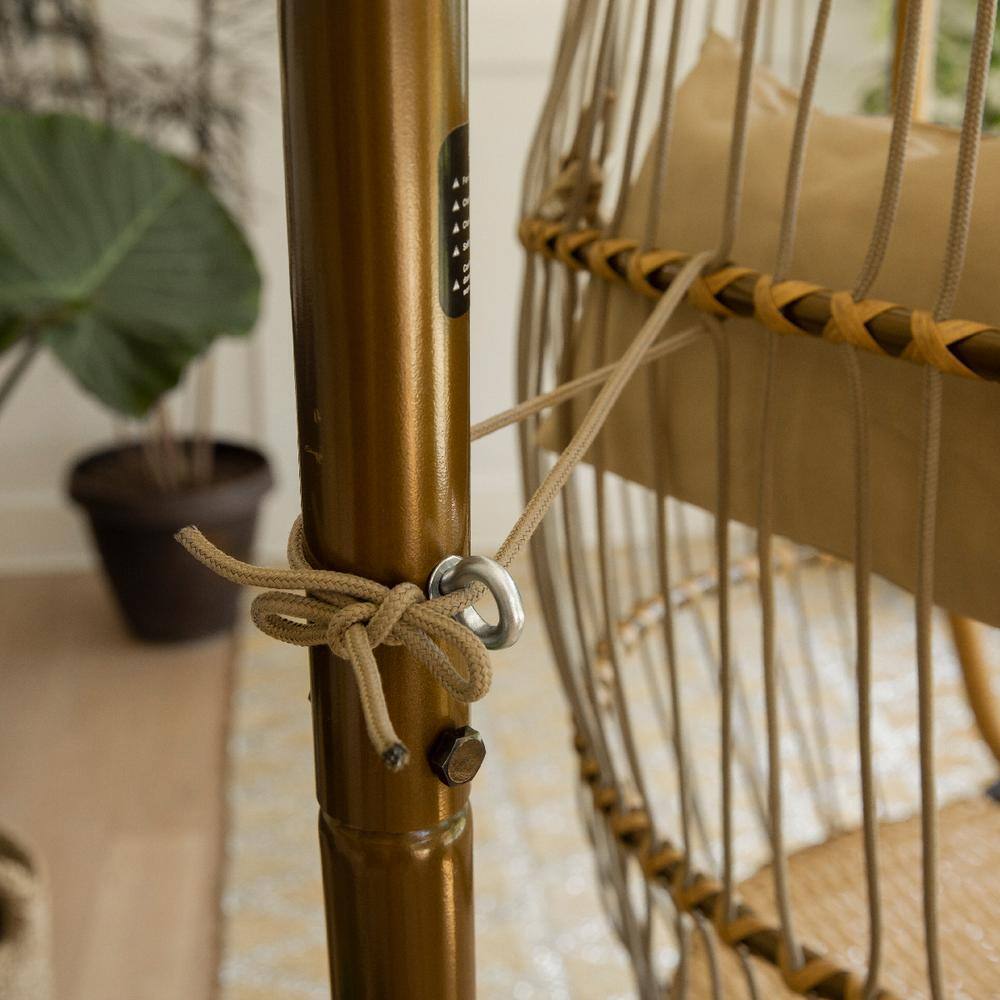 None 50 ft. Hanging Basket Chair Cushion Egg Hammock Chair Garden Swing Seat Cushion with Stand in Beige