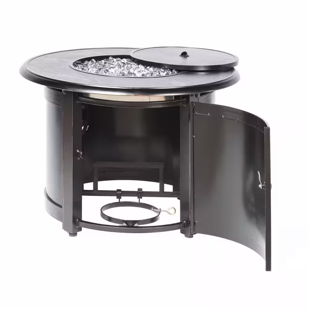 Alfresco Manchester 36 in. x 25 in. Round Aluminum Match Lit Propane Gas Fire Pit Chat Table with Glacier Ice Firebeads